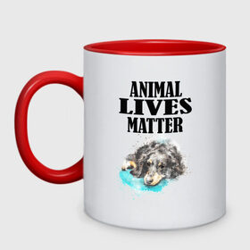 Кружка двухцветная с принтом Animal lives matter в Тюмени, керамика | объем — 330 мл, диаметр — 80 мм. Цветная ручка и кайма сверху, в некоторых цветах — вся внутренняя часть | Тематика изображения на принте: animal | animal lives matter | dog | животные | жизнь | жизнь животных имеет значение | пес