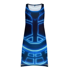 Платье-майка 3D с принтом Неоновая броня Neon Armor в Тюмени, 100% полиэстер | полуприлегающий силуэт, широкие бретели, круглый вырез горловины, удлиненный подол сзади. | cyberpunk 2077 | абстракция | броня | неон | синяя | текстура | трон
