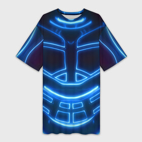 Платье-футболка 3D с принтом Неоновая броня | Neon Armor в Тюмени,  |  | cyberpunk 2077 | абстракция | броня | неон | синяя | текстура | трон