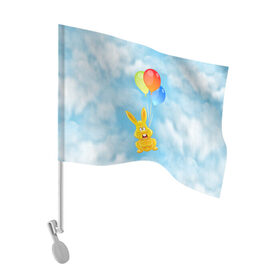 Флаг для автомобиля с принтом Харитон на воздушных шариках в Тюмени, 100% полиэстер | Размер: 30*21 см | Тематика изображения на принте: воздушные шары | детям | желейный заяц | зайчики | заяц | заяц харитон | звери | кролик | небо | харитошка