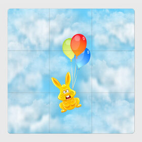 Магнитный плакат 3Х3 с принтом Харитон на воздушных шариках в Тюмени, Полимерный материал с магнитным слоем | 9 деталей размером 9*9 см | воздушные шары | детям | желейный заяц | зайчики | заяц | заяц харитон | звери | кролик | небо | харитошка