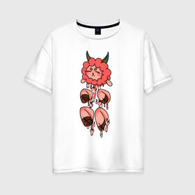 Женская футболка хлопок Oversize с принтом милая персиковая овечка в Тюмени, 100% хлопок | свободный крой, круглый ворот, спущенный рукав, длина до линии бедер
 | anime | cute | harajuku | kawaii | милый | мягкий | овечка | овца | персик | розовый