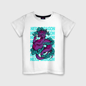 Детская футболка хлопок с принтом котик дракон в Тюмени, 100% хлопок | круглый вырез горловины, полуприлегающий силуэт, длина до линии бедер | cat | cute | dragon | harajuku | kawaii | neko | вектор | дракон | кот | котик | облака | ориентал