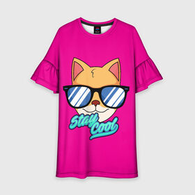 Детское платье 3D с принтом Очковая кошка в Тюмени, 100% полиэстер | прямой силуэт, чуть расширенный к низу. Круглая горловина, на рукавах — воланы | Тематика изображения на принте: домашняя кошка | кошка | мелус кот | милый кот | мышка | очки | очковая кошка | персидская кошка | русская кошка | французская кошка