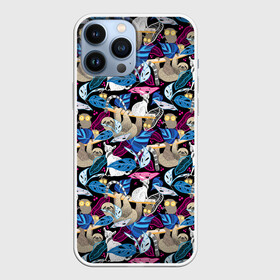 Чехол для iPhone 13 Pro Max с принтом Ленивцы и Лемуры в Тюмени,  |  | animals | beast | eyes | sweet | глаза | животные | забавный | звери | лемур | ленивец | листья | милый | обезьяны | паттерн | прикол | пушистый | пятна | растения | смешной | точки | узор | фигуры | цветы | черный