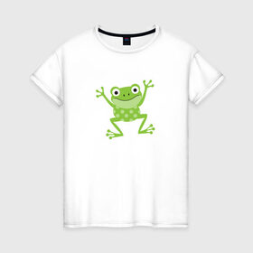 Женская футболка хлопок с принтом Лягушка в Тюмени, 100% хлопок | прямой крой, круглый вырез горловины, длина до линии бедер, слегка спущенное плечо | животное | лягушка | лягушонок | милый лягушонок | минимализм | рисунок