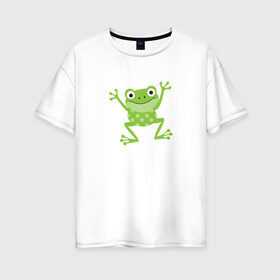 Женская футболка хлопок Oversize с принтом Лягушка в Тюмени, 100% хлопок | свободный крой, круглый ворот, спущенный рукав, длина до линии бедер
 | животное | лягушка | лягушонок | милый лягушонок | минимализм | рисунок