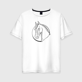 Женская футболка хлопок Oversize с принтом Лошадь - линейный рисунок в Тюмени, 100% хлопок | свободный крой, круглый ворот, спущенный рукав, длина до линии бедер
 | Тематика изображения на принте: голова | животное | линейный | лошадь | рисунок