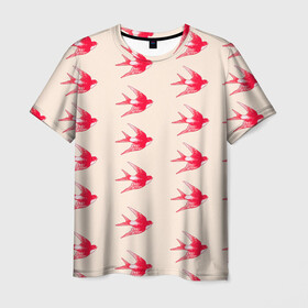 Мужская футболка 3D с принтом Синицы в Тюмени, 100% полиэфир | прямой крой, круглый вырез горловины, длина до линии бедер | Тематика изображения на принте: быстрая | девочкам | девушкам | красная птица | птица | птицы | розовая | синица | синицы | стриж | стрижы