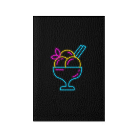 Обложка для паспорта матовая кожа с принтом Мороженое (Неон) в Тюмени, натуральная матовая кожа | размер 19,3 х 13,7 см; прозрачные пластиковые крепления | десерт | мороженка | мороженое | неон | пломбир