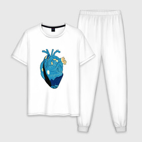 Мужская пижама хлопок с принтом Сердце художника в Тюмени, 100% хлопок | брюки и футболка прямого кроя, без карманов, на брюках мягкая резинка на поясе и по низу штанин
 | heart | van gogh | абстракция | ван гог | живопись | звездная ночь | искусство | картина | краски | медицина | органы | рисунок | сердечко | сердце | текстуры | художник