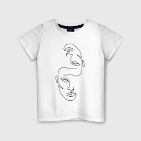 Детская футболка хлопок с принтом Лица в Тюмени, 100% хлопок | круглый вырез горловины, полуприлегающий силуэт, длина до линии бедер | голова | два лица | контурный рисунок | лицо | рисунок лица