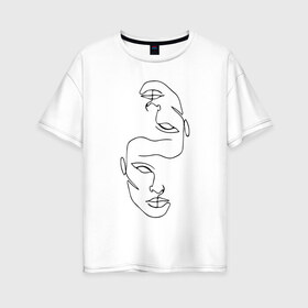 Женская футболка хлопок Oversize с принтом Лица в Тюмени, 100% хлопок | свободный крой, круглый ворот, спущенный рукав, длина до линии бедер
 | голова | два лица | контурный рисунок | лицо | рисунок лица