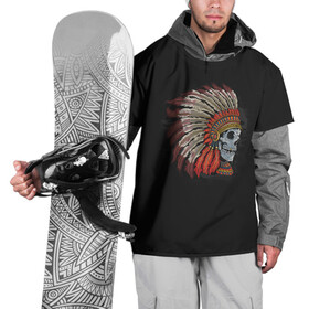 Накидка на куртку 3D с принтом Череп Индейца в Тюмени, 100% полиэстер |  | Тематика изображения на принте: америка | индеец | племя | череп | черный