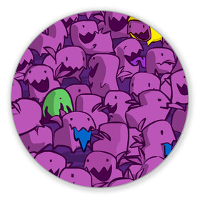 Коврик для мышки круглый с принтом ПикачушкА в Тюмени, резина и полиэстер | круглая форма, изображение наносится на всю лицевую часть | Тематика изображения на принте: purple | star crafts | зеленый | зубы | пикачу | уши | фиолетовый | чудики