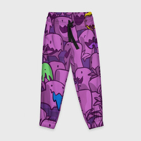 Детские брюки 3D с принтом ПикачушкА в Тюмени, 100% полиэстер | манжеты по низу, эластичный пояс регулируется шнурком, по бокам два кармана без застежек, внутренняя часть кармана из мелкой сетки | purple | star crafts | зеленый | зубы | пикачу | уши | фиолетовый | чудики