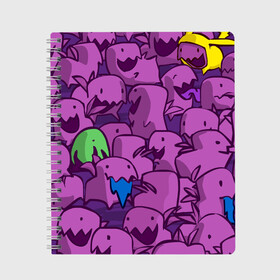 Тетрадь с принтом ПикачушкА в Тюмени, 100% бумага | 48 листов, плотность листов — 60 г/м2, плотность картонной обложки — 250 г/м2. Листы скреплены сбоку удобной пружинной спиралью. Уголки страниц и обложки скругленные. Цвет линий — светло-серый
 | Тематика изображения на принте: purple | star crafts | зеленый | зубы | пикачу | уши | фиолетовый | чудики