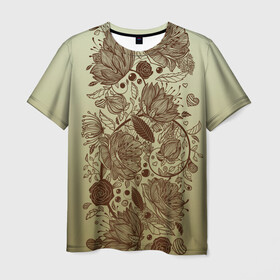 Мужская футболка 3D с принтом чехол дудлинг цветы в Тюмени, 100% полиэфир | прямой крой, круглый вырез горловины, длина до линии бедер | арт | дудлинг | контуры | природный | рисунок | творческий | узор | цветы | чехол