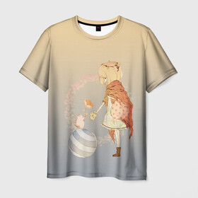 Мужская футболка 3D с принтом девочка и мышка друзья в Тюмени, 100% полиэфир | прямой крой, круглый вырез горловины, длина до линии бедер | акварель | аниме | арт | вектор | градиент | девочка | дружба | друзья | мышка | мышь | обмен | рисунок