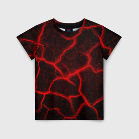 Детская футболка 3D с принтом ЛАВА | ЛАВОВЫЕ ТРЕЩИНЫ | LAVA в Тюмени, 100% гипоаллергенный полиэфир | прямой крой, круглый вырез горловины, длина до линии бедер, чуть спущенное плечо, ткань немного тянется | Тематика изображения на принте: burnin | fire | flame | grunge | lava | lawa | гранж | земля | красная | красный | лава | неон | неоновая | огонь | паттерн | пламя | плита | плиты | природа | текстура | текстуры | трещины