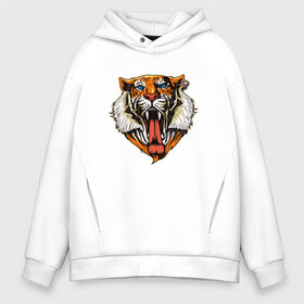 Мужское худи Oversize хлопок с принтом Tiger Face в Тюмени, френч-терри — 70% хлопок, 30% полиэстер. Мягкий теплый начес внутри —100% хлопок | боковые карманы, эластичные манжеты и нижняя кромка, капюшон на магнитной кнопке | Тематика изображения на принте: animal | beast | cat | cute | fluffy | hunter | lion | lion cub | lion king | mane | predator | red | tail | tiger | yellow | большая кошка | голова тигра | грива | животное | зверь | король лев | кот | милый | охотник | пушистый | тигр | тиг