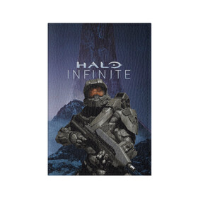 Обложка для паспорта матовая кожа с принтом Halo Infinite в Тюмени, натуральная матовая кожа | размер 19,3 х 13,7 см; прозрачные пластиковые крепления | Тематика изображения на принте: 343 industries | мастер чиф | мъёльнир | ореол | спартанец