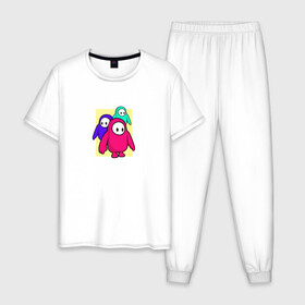 Мужская пижама хлопок с принтом Fall Guys / Фолл Гайс в Тюмени, 100% хлопок | брюки и футболка прямого кроя, без карманов, на брюках мягкая резинка на поясе и по низу штанин
 | Тематика изображения на принте: fall guys | игра | разноцветный | фолл гайс | человечек