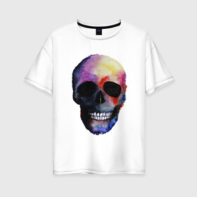 Женская футболка хлопок Oversize с принтом Акварельный череп в Тюмени, 100% хлопок | свободный крой, круглый ворот, спущенный рукав, длина до линии бедер
 | акварельный череп | анархия | скелет | череп