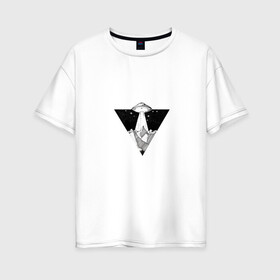 Женская футболка хлопок Oversize с принтом Летающая тарелка в Тюмени, 100% хлопок | свободный крой, круглый ворот, спущенный рукав, длина до линии бедер
 | горы | летающая тарелка | нло | сюрреализм | черно белое
