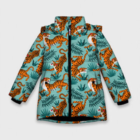 Зимняя куртка для девочек 3D с принтом Рычащие Тигры Паттерн в Тюмени, ткань верха — 100% полиэстер; подклад — 100% полиэстер, утеплитель — 100% полиэстер. | длина ниже бедра, удлиненная спинка, воротник стойка и отстегивающийся капюшон. Есть боковые карманы с листочкой на кнопках, утяжки по низу изделия и внутренний карман на молнии. 

Предусмотрены светоотражающий принт на спинке, радужный светоотражающий элемент на пуллере молнии и на резинке для утяжки. | black | cat | chill | relax | tiger | животные | коралловый | кот | кошки | лев | леопарды | отдых | паттерн | полосатый | полосы | растения | тигры | узор | цветы