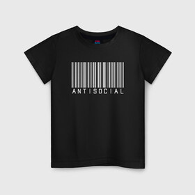 Детская футболка хлопок с принтом ANTISOCIAL в Тюмени, 100% хлопок | круглый вырез горловины, полуприлегающий силуэт, длина до линии бедер | anti | antisocial | barcode | club | code | girl | girls | human | man | qr | social | woman | антисоциал | антисоциальный | клуб | код | люди | человек | штрих
