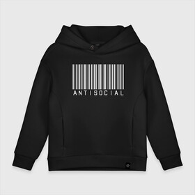 Детское худи Oversize хлопок с принтом ANTISOCIAL в Тюмени, френч-терри — 70% хлопок, 30% полиэстер. Мягкий теплый начес внутри —100% хлопок | боковые карманы, эластичные манжеты и нижняя кромка, капюшон на магнитной кнопке | Тематика изображения на принте: anti | antisocial | barcode | club | code | girl | girls | human | man | qr | social | woman | антисоциал | антисоциальный | клуб | код | люди | человек | штрих