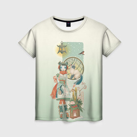 Женская футболка 3D с принтом девушка кимоно зима Япония кот в Тюмени, 100% полиэфир ( синтетическое хлопкоподобное полотно) | прямой крой, круглый вырез горловины, длина до линии бедер | аниме | девушка | зима | кимоно | кот | снегирь | стиль | традиционная одежда | тросник | фонарь | япония