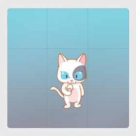 Магнитный плакат 3Х3 с принтом кот с мороженкой в Тюмени, Полимерный материал с магнитным слоем | 9 деталей размером 9*9 см | голубые глаза | кот | котенок | котик | кошак | мороженка | мороженко | мороженое | прямоходячий | рисунок | рожок