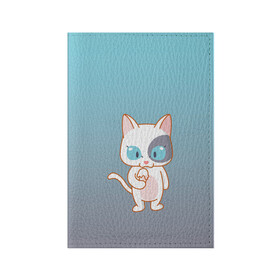 Обложка для паспорта матовая кожа с принтом кот с мороженкой в Тюмени, натуральная матовая кожа | размер 19,3 х 13,7 см; прозрачные пластиковые крепления | голубые глаза | кот | котенок | котик | кошак | мороженка | мороженко | мороженое | прямоходячий | рисунок | рожок