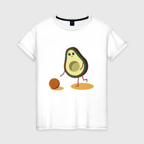Женская футболка хлопок с принтом Авокадо и косточка в Тюмени, 100% хлопок | прямой крой, круглый вырез горловины, длина до линии бедер, слегка спущенное плечо | avocado | авокадо | бежит | грустное | косточка | милое | няшное