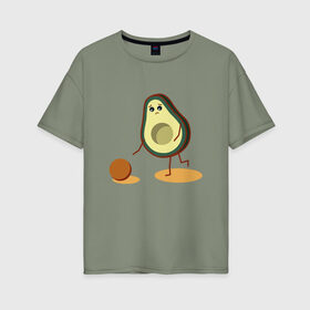 Женская футболка хлопок Oversize с принтом Авокадо и косточка в Тюмени, 100% хлопок | свободный крой, круглый ворот, спущенный рукав, длина до линии бедер
 | avocado | авокадо | бежит | грустное | косточка | милое | няшное