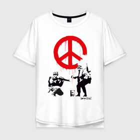 Мужская футболка хлопок Oversize с принтом Make peace no war | Banksy в Тюмени, 100% хлопок | свободный крой, круглый ворот, “спинка” длиннее передней части | art | banksy | street art | арт | бэнкси | граффити | со смыслом | сосмыслом | стритарт