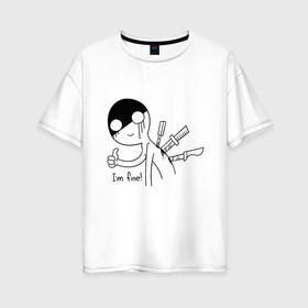 Женская футболка хлопок Oversize с принтом I am fine в Тюмени, 100% хлопок | свободный крой, круглый ворот, спущенный рукав, длина до линии бедер
 | fine | i m fine | все норм | все нормально | все хорошо