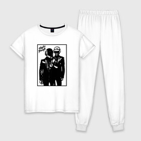 Женская пижама хлопок с принтом Daft Punk в Тюмени, 100% хлопок | брюки и футболка прямого кроя, без карманов, на брюках мягкая резинка на поясе и по низу штанин | daft punk | electro music | electronic | дафт панк | диско | музыка | ретро | хаус | электро | электроника