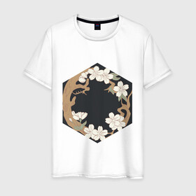 Мужская футболка хлопок с принтом Японский минимализм в Тюмени, 100% хлопок | прямой крой, круглый вырез горловины, длина до линии бедер, слегка спущенное плечо. | абстракция | азиатский | арт | минимализм | пейзаж | природа | рисунок | хипстер | японский