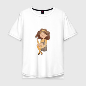 Мужская футболка хлопок Oversize с принтом Девушка с одуванчиком в Тюмени, 100% хлопок | свободный крой, круглый ворот, “спинка” длиннее передней части | девочка | девочка с одуванчиком | девушка | милая девочка