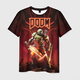 Мужская футболка 3D с принтом Doom | Думгай в Тюмени, 100% полиэфир | прямой крой, круглый вырез горловины, длина до линии бедер | doom | doom slayer | doomguy | hell walker | the doom slayer | дум | думгай | палач рока