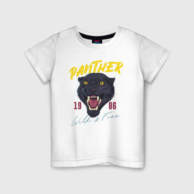 Детская футболка хлопок с принтом Пантера в Тюмени, 100% хлопок | круглый вырез горловины, полуприлегающий силуэт, длина до линии бедер | 1986 | panther | wild | дикая | кошка | крупная кошка | пантера