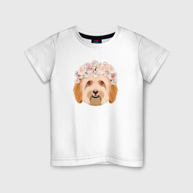 Детская футболка хлопок с принтом Романтичная девочка  в Тюмени, 100% хлопок | круглый вырез горловины, полуприлегающий силуэт, длина до линии бедер | весенняя | домашние | животные | летняя | милая. | мода 2021 | простая | пушистые | терьер