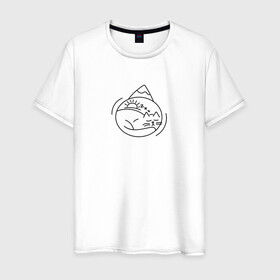 Мужская футболка хлопок с принтом Спящий котик в Тюмени, 100% хлопок | прямой крой, круглый вырез горловины, длина до линии бедер, слегка спущенное плечо. | гора | животные | кот | котик | кошка | сон