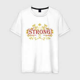 Мужская футболка хлопок с принтом stay strong / будь сильным в Тюмени, 100% хлопок | прямой крой, круглый вырез горловины, длина до линии бедер, слегка спущенное плечо. | кинжалы. | листья | мотивация | надпись на английском | узор