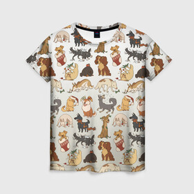 Женская футболка 3D с принтом узор песики собачки гав в Тюмени, 100% полиэфир ( синтетическое хлопкоподобное полотно) | прямой крой, круглый вырез горловины, длина до линии бедер | ветеринару | гав | животные домашние | заводчику | заводчице | любителю собак | млекопитающее | мопс | мультипликационный персонаж | мультяшная собака | песики | питомцы | псы | собакены | собаки