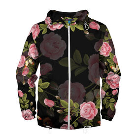 Мужская ветровка 3D с принтом ЦВЕТЫ / FLOWERS / 8 МАРТА в Тюмени, 100% полиэстер | подол и капюшон оформлены резинкой с фиксаторами, два кармана без застежек по бокам, один потайной карман на груди | chery | flowers | japan | roses | sakura | вишня | растения | розы | ромашка | сакура | тюльпаны | цветы | цветы сакуры | япония