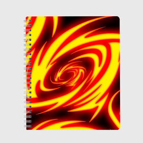 Тетрадь с принтом ОГНЕННЫЕ ВОЛНЫ | FIRE STRIPES в Тюмени, 100% бумага | 48 листов, плотность листов — 60 г/м2, плотность картонной обложки — 250 г/м2. Листы скреплены сбоку удобной пружинной спиралью. Уголки страниц и обложки скругленные. Цвет линий — светло-серый
 | abstraction | geometry | hexagon | neon | paints | stripes | texture | triangle | абстракция | брызги | геометрия | краски | неон | соты | текстура